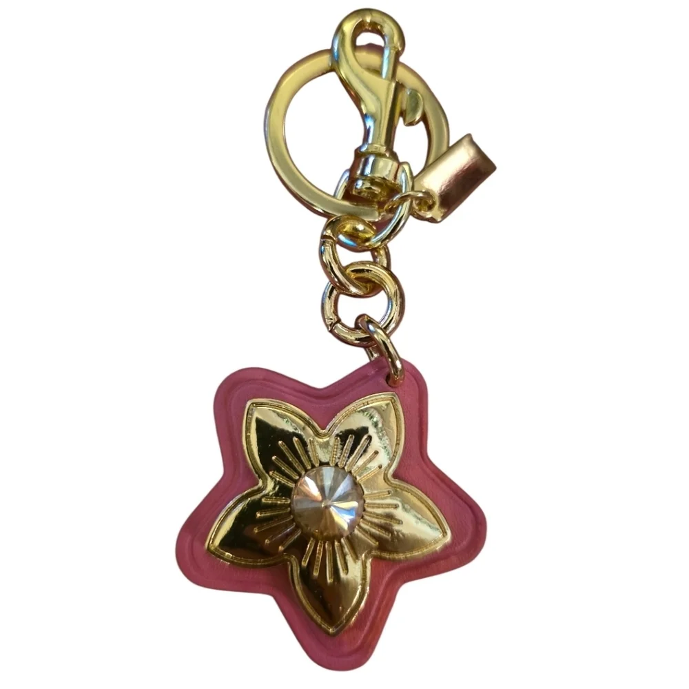 Fashion Brand Pink and Gold Faux Leather Star Purse Charm